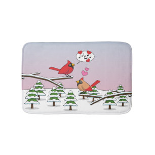 Niedliche Rote Kardinal Liebe Winterlandschaft Badematte