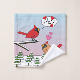 Niedliche Rote Kardinal Liebe Winterlandschaft Badhandtuch Set