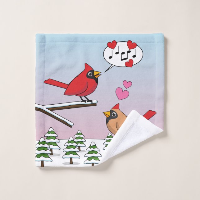 Niedliche Rote Kardinal Liebe Winterlandschaft Badhandtuch Set (Waschlappen)