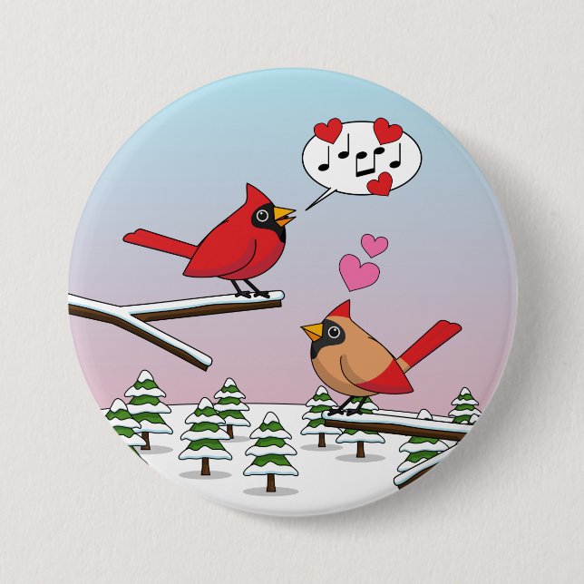 Niedliche Rote Kardinal Liebe Winterlandschaft Button (Vorderseite)