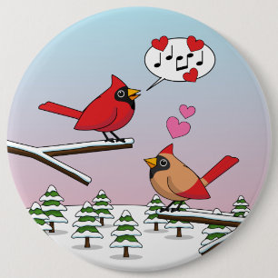Niedliche Rote Kardinal Liebe Winterlandschaft Button