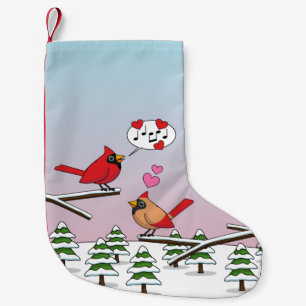 Niedliche Rote Kardinal Liebe Winterlandschaft Kleiner Weihnachtsstrumpf
