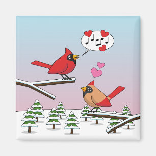 Niedliche Rote Kardinal Liebe Winterlandschaft Magnet