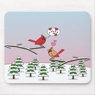 Niedliche Rote Kardinal Liebe Winterlandschaft Mousepad