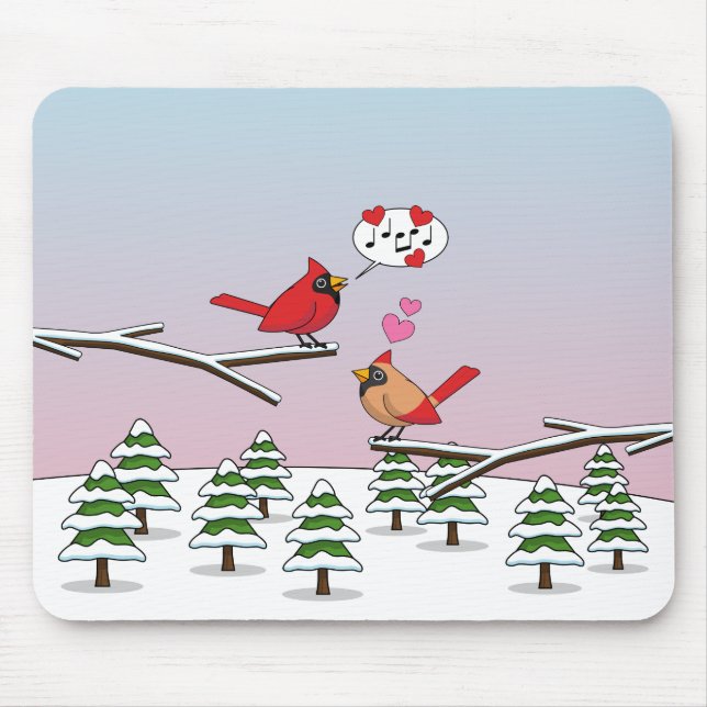 Niedliche Rote Kardinal Liebe Winterlandschaft Mousepad (Vorne)