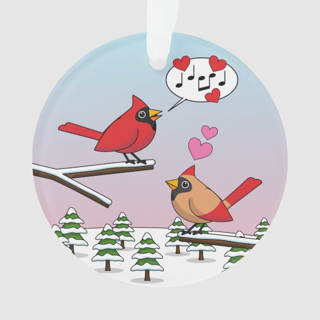 Niedliche Rote Kardinal Liebe Winterlandschaft Ornament (Vorderseite)