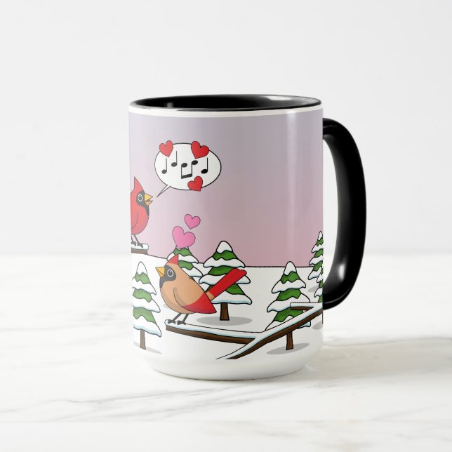 Niedliche Rote Kardinal Liebe Winterlandschaft Tasse (VorderseiteRechts)