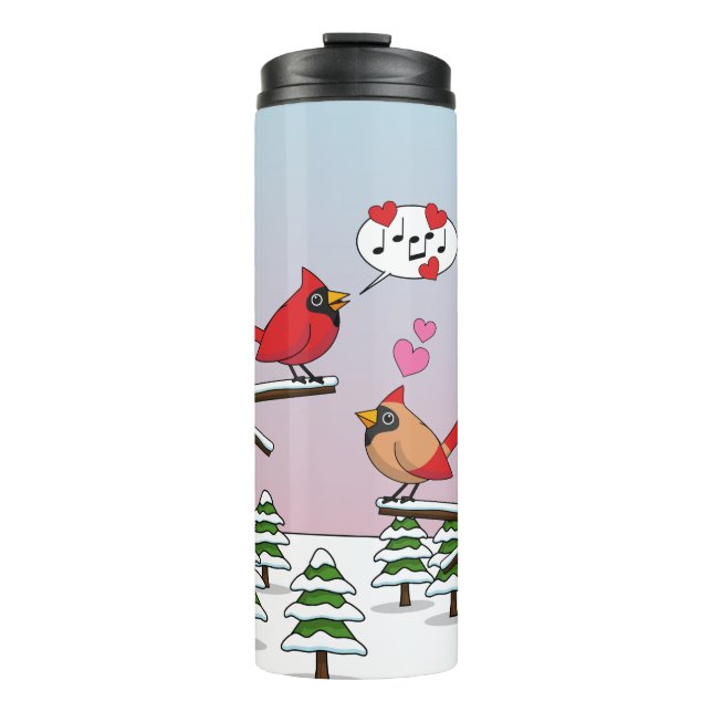 Niedliche Rote Kardinal Liebe Winterlandschaft Thermosbecher (Vorderseite)