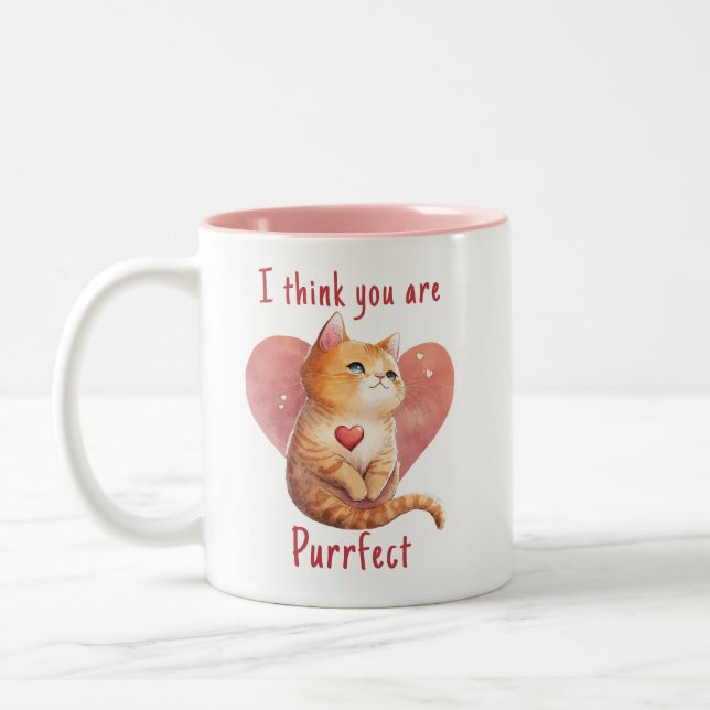 Niedliche Rote Katze Liebe Spaß Valentine Zweifarbige Tasse (Links)