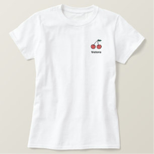 Niedliche rote Kirschen personalisiert Besticktes T-Shirt