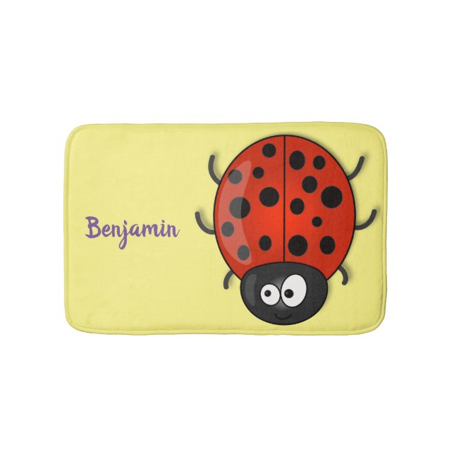 Niedliche , rote Ladybug-Cartoon-Abbildung Badematte (Vorderseite)