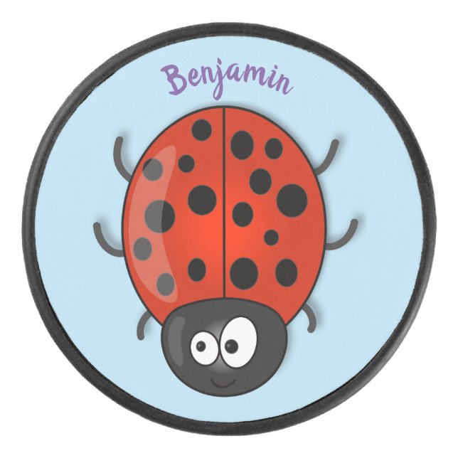 Niedliche , rote Ladybug-Cartoon-Abbildung Eishockey Puck (Vorderseite)