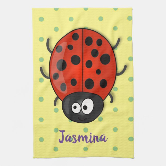 Niedliche , rote Ladybug-Cartoon-Abbildung Geschirrtuch (Vertikal)