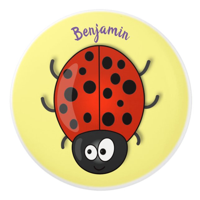 Niedliche , rote Ladybug-Cartoon-Abbildung Keramikknauf (Vorderseite)