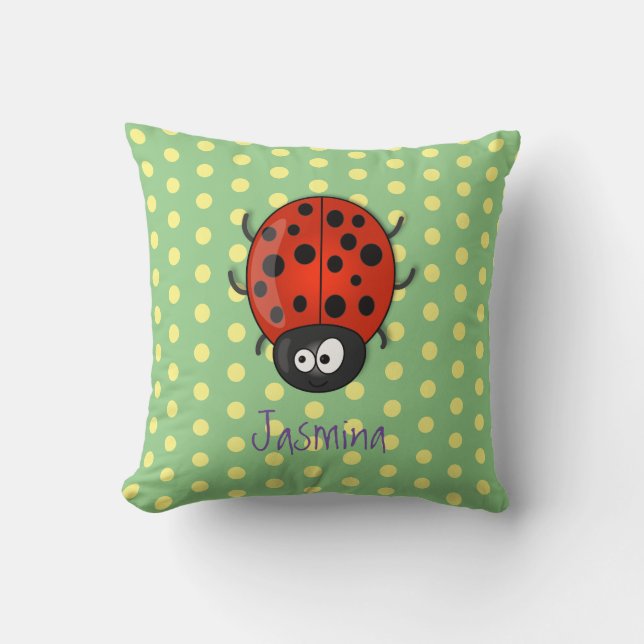 Niedliche , rote Ladybug-Cartoon-Abbildung Kissen (Vorderseite)