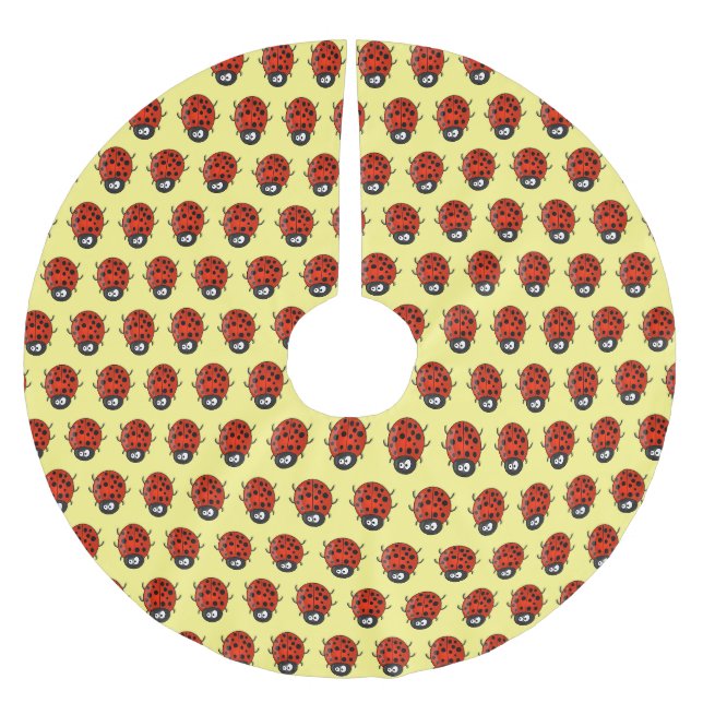 Niedliche , rote Ladybug-Cartoon-Abbildung Polyester Weihnachtsbaumdecke (Vorderseite)