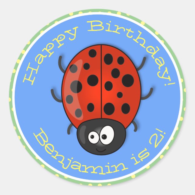 Niedliche , rote Ladybug-Cartoon-Abbildung Runder Aufkleber (Vorderseite)