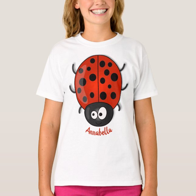 Niedliche , rote Ladybug-Cartoon-Abbildung T-Shirt (Vorderseite)