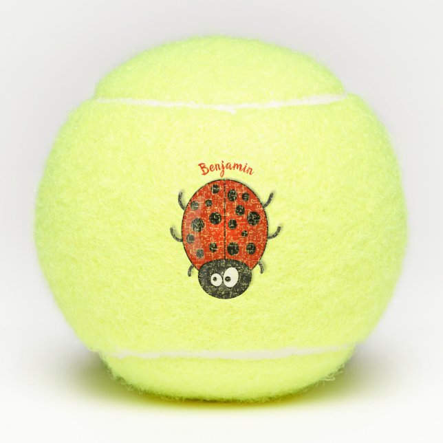 Niedliche , rote Ladybug-Cartoon-Abbildung Tennisbälle (Vorderseite)