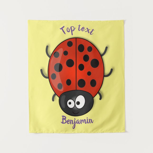 Niedliche , rote Ladybug-Cartoon-Abbildung Wandteppich (Vorderseite)