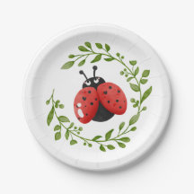 Niedliche rote Ladybug-Papierplatte