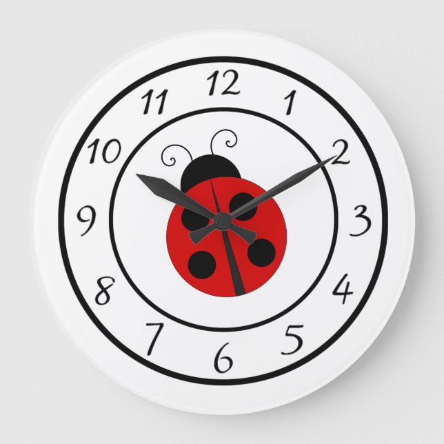 Niedliche rote Marienkäfer-Uhr Große Wanduhr (Vorderseite)