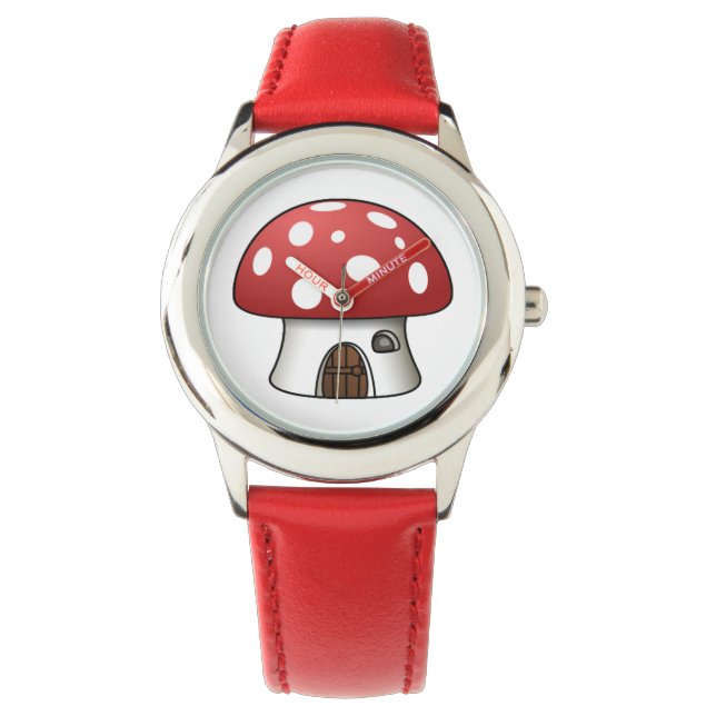 niedliche Rote Pilze Spaß Kinder Design Armbanduhr (Vorderseite)