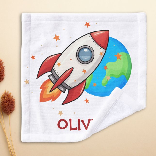 Niedliche Rote Rakete im Weltraum Waschlappen (Von Creator hochgeladen)