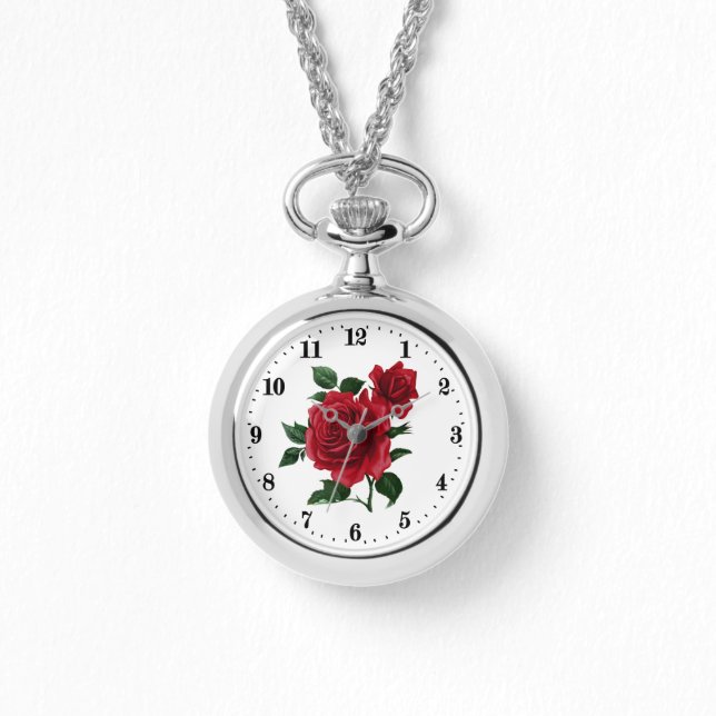 Niedliche rote Rose Blume Liebhaber Armbanduhr (Vorderseite)