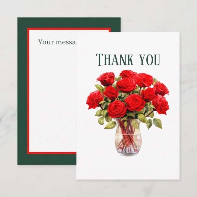 Niedliche rote Rosen hinzufügen Dankeskarte (Vorne/Hinten)
