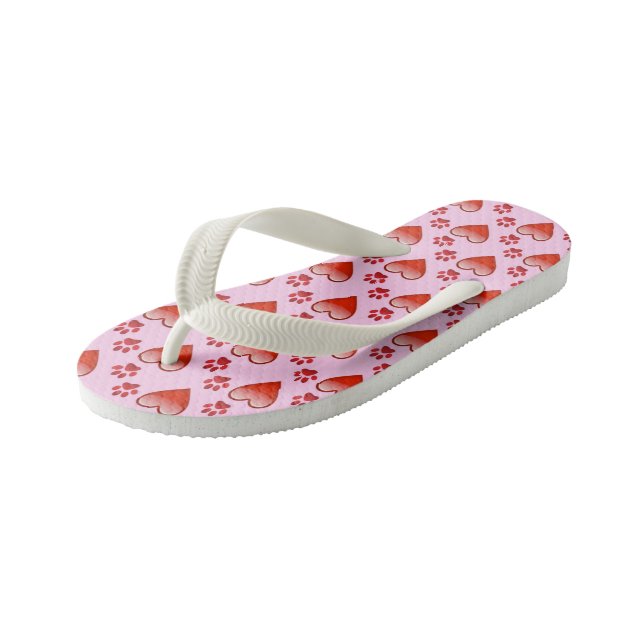 Niedliche rote und rosa Herzen und Paw Prints Tier Kinderbadesandalen (Schrägansicht)