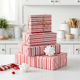 Niedliche rote und weiße Candy Cane Stripte Geschenkpapier Set