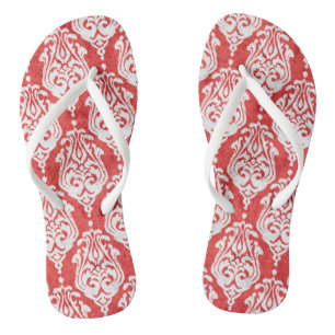 Niedliche rote und weiße Damast-Kat-Stammmuster Flip Flops