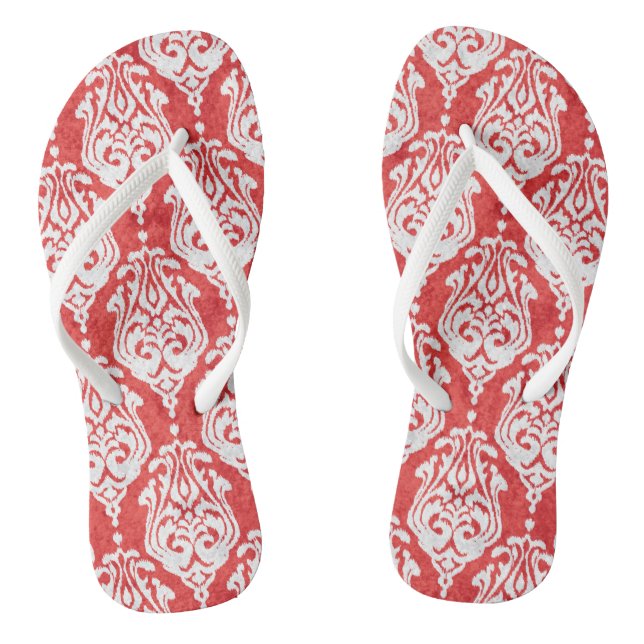 Niedliche rote und weiße Damast-Kat-Stammmuster Flip Flops (Fußbett)