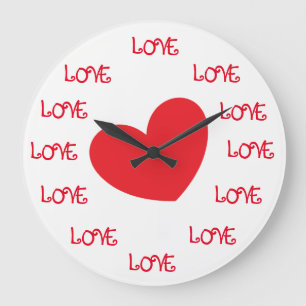 Niedliche rote und weiße LIEBE Herzklappen Große Wanduhr