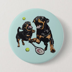 Niedliche Rottweiler Hunde Tennis spielen Button