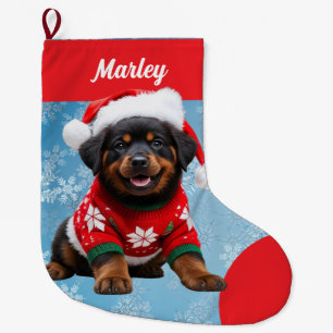 Niedliche Rottweiler Welpe in Sweater Personalisie Großer Weihnachtsstrumpf