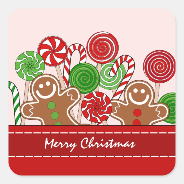 Niedliche Rotweihnachtskuchen Quadratischer Aufkleber (Vorderseite)
