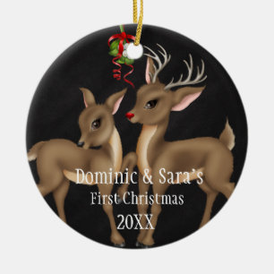 Niedliche Rotwild-Paar-erste Weihnachtsverzierung Keramik Ornament