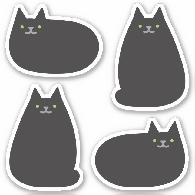 Niedliche Round Kawaii Black Cat Aufkleber (Vorderseite)