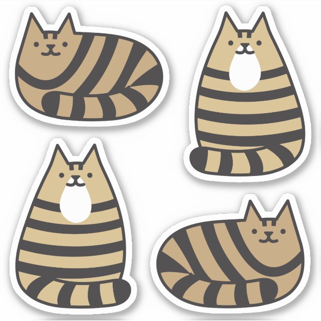 Niedliche Round Kawaii Stripey Brown Tabby Cat Aufkleber (Vorderseite)