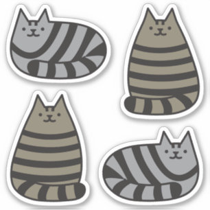 Niedliche Round Kawaii Stripey Gray Tabby Cat Aufkleber