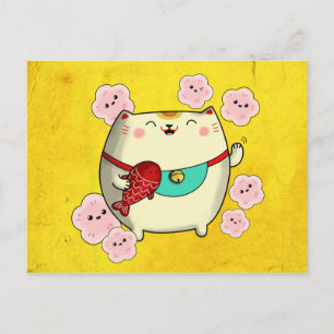 Niedliche Round Maneki Neko Katze Postkarte