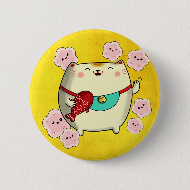 Niedliche Round Maneko Neko Katze Button (Vorderseite)