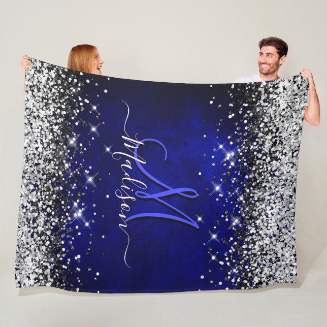 Niedliche Royal Blue Silver Imitate Glitzer Monogr Fleecedecke (Beispiel)