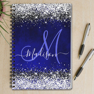 Niedliche Royal Blue Silver Imitate Glitzer Monogr Notizblock