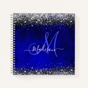 Niedliche Royal Blue Silver Imitate Glitzer Monogr Notizbuch