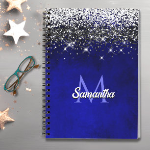 Niedliche Royal Blue Silver Imitate Glitzer Monogr Notizbuch