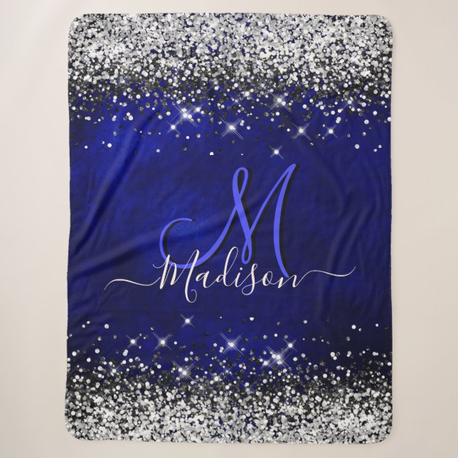 Niedliche Royal Blue Silver Imitate Glitzer Monogr Sherpadecke (Vorderseite)