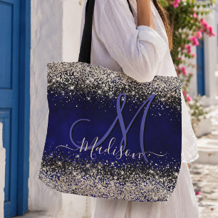 Niedliche Royal Blue Silver Imitate Glitzer Monogr Tasche
